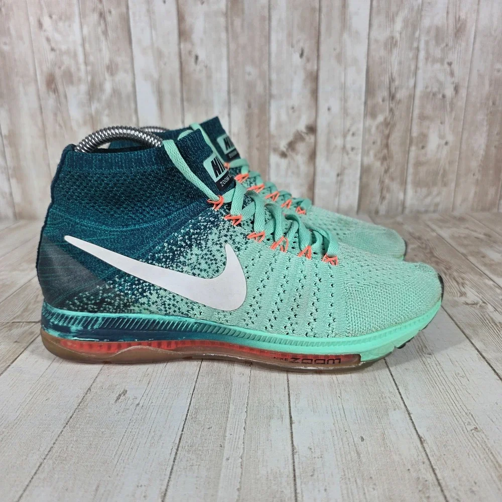 Nike Zoom All Out Flyknit Women Running Shoes‎ Teal Orange Sz 7.5